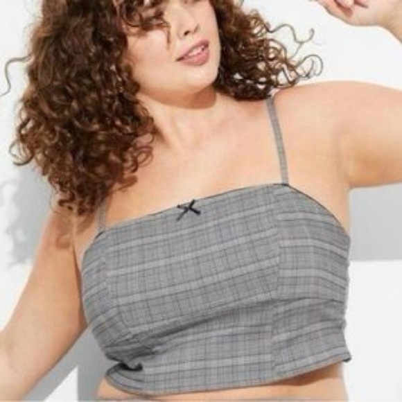 Wild Fable Women's Woven Tank Top Gray Plaid - Picture 1 of 2